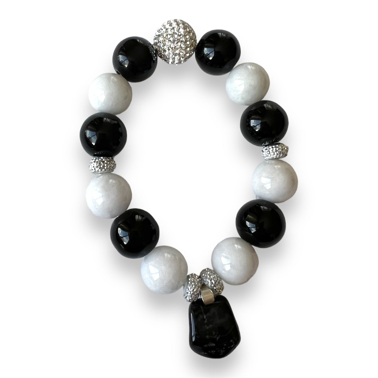 White and Black Onyx Gemstone Bracelet